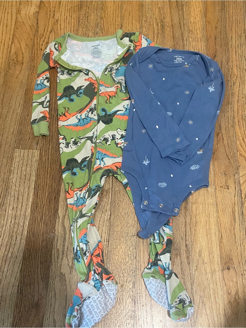 Carter's Blue Bodysuit & Green Dino Footed One-Piece Set 24M